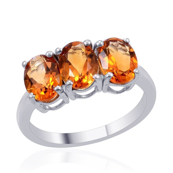 Madeira Citrine (Ovl) Trilogy Ring in Platinum Overlay Sterling Silver 3.250 Ct.