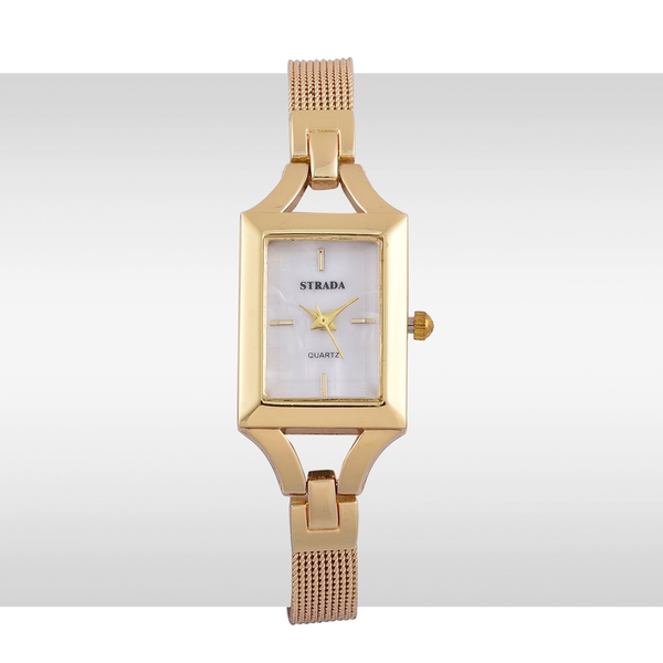 STRADA Japanese Movement White Dial Water Resistant Watch in Gold Tone with Stainless Steel Back and Chain Strap