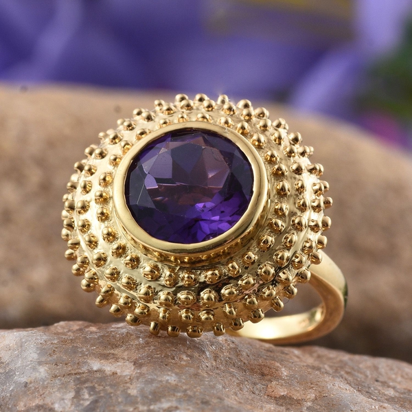 Amethyst (Rnd) Ring in 14K Gold Overlay Sterling Silver 3.250 Ct.