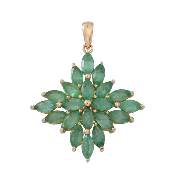 9K Yellow Gold Brazilian Emerald (Mrq) Floral Pendant 4.500 Ct.