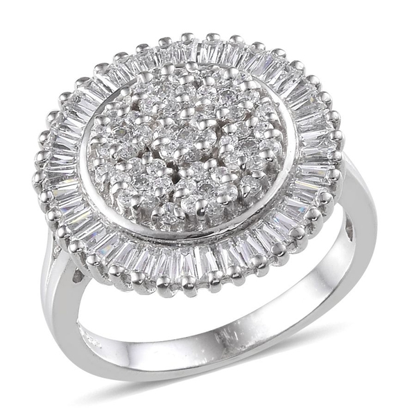 Lustro Stella Made with Finest CZ Cluster Ring in Platinum Plated Sterling Silver 6 Grams