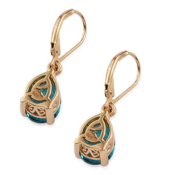 Capri Blue Quartz (Pear) Earrings in 14K Gold Overlay Sterling Silver 5.250 Ct.