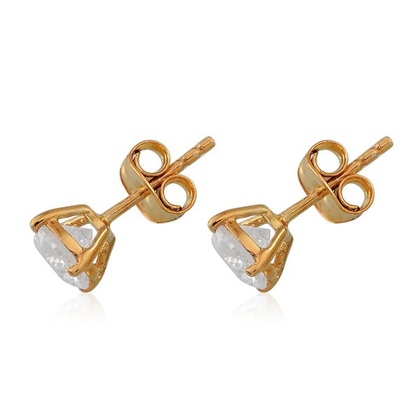 Lustro Stella - 14K Gold Overlay Sterling Silver (Rnd) Stud Earrings (with Push Back) Made with Finest CZ