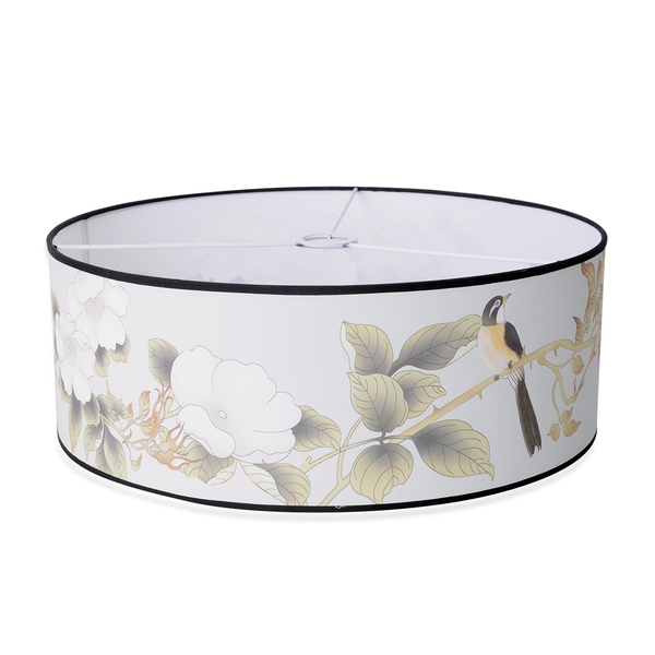 Linen Look Floral and Birds Printed Lamp Shade with Gold Rim 50 cm Diameter