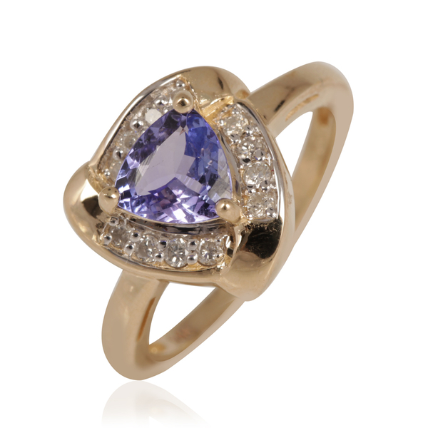 Close Out Deal 14K Y Gold AA Tanzanite (Trl 1.00 Ct), Diamond (I2-G/H) Ring 1.200 Ct.