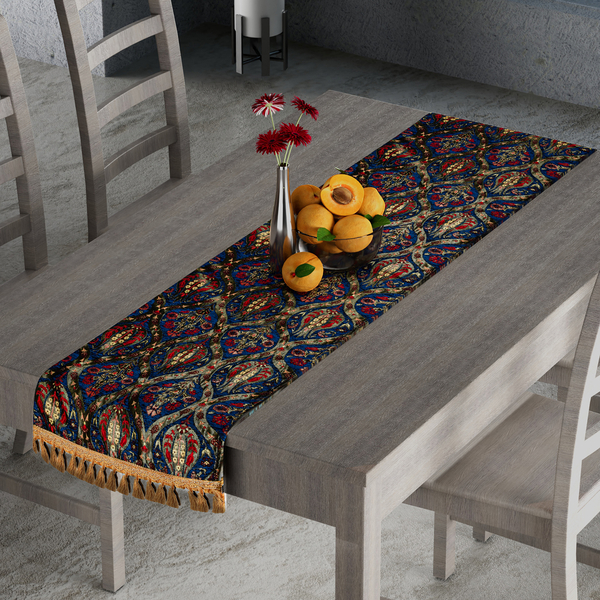Turkish Table Runner with Tassels (Size 175x49 cm) - Blue & Multi