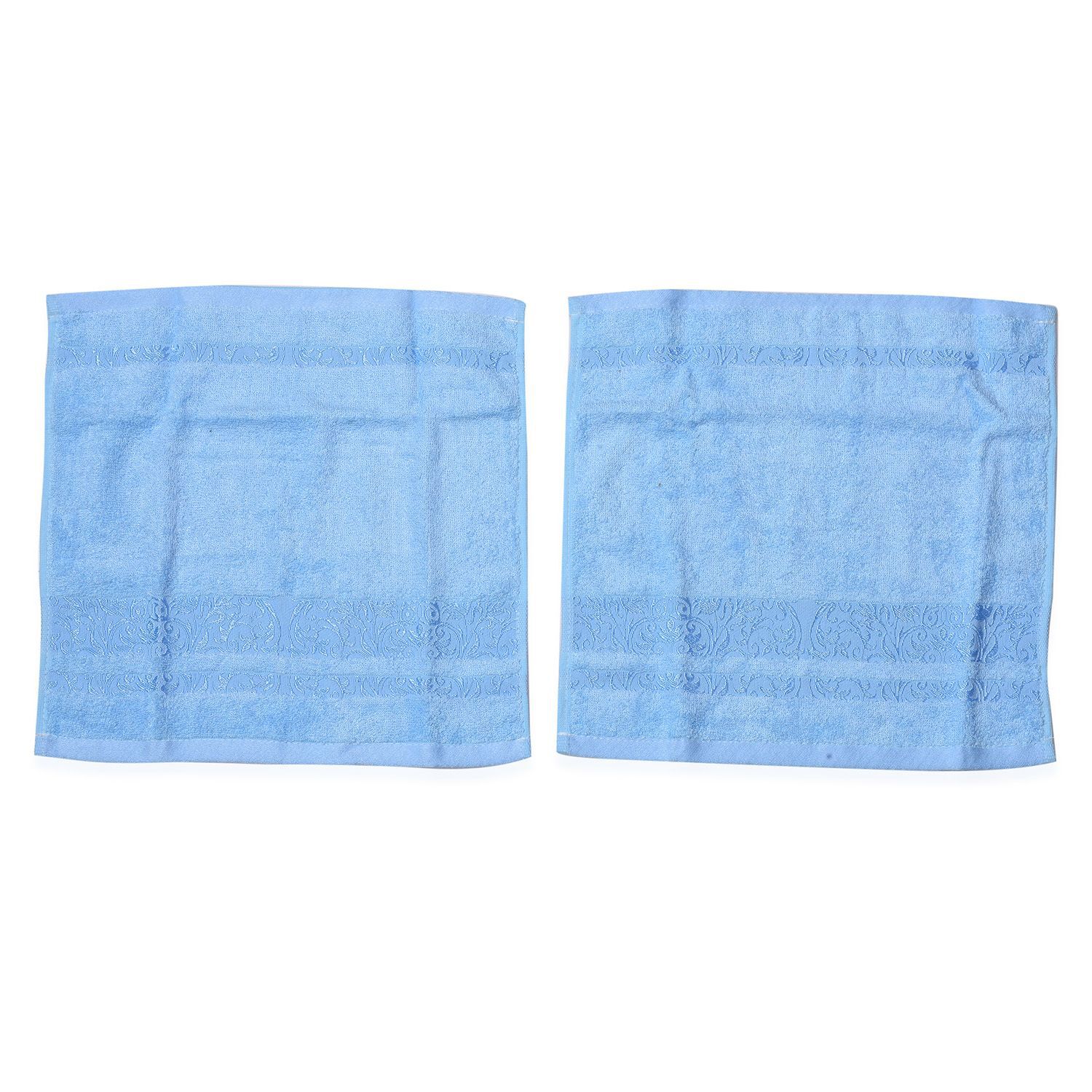 Light Blue Colour Set of 4 Bamboo Cotton Towels - 1 Bath Towel (Size 130x65 Cm), 2 Face Cloths (Size 65x50 Cm) and 1 Hand Towel