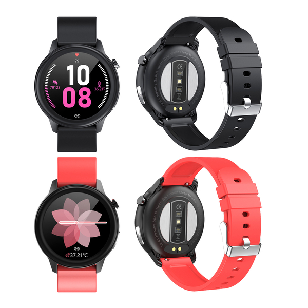 SoulSmart Health Tracker Watch (1.3 inch HD Display) with 2 Straps Includes ECG, Body Temp, Respiration Rate and Sleep Monitoring Functions - Black & Red
