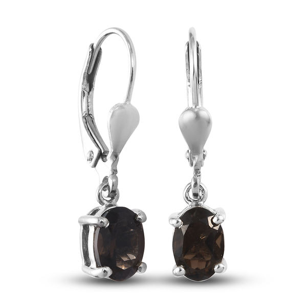 Smoky Quartz Lever Back Earrings in Platinum Overlay Sterling Silver 1.54 Ct.