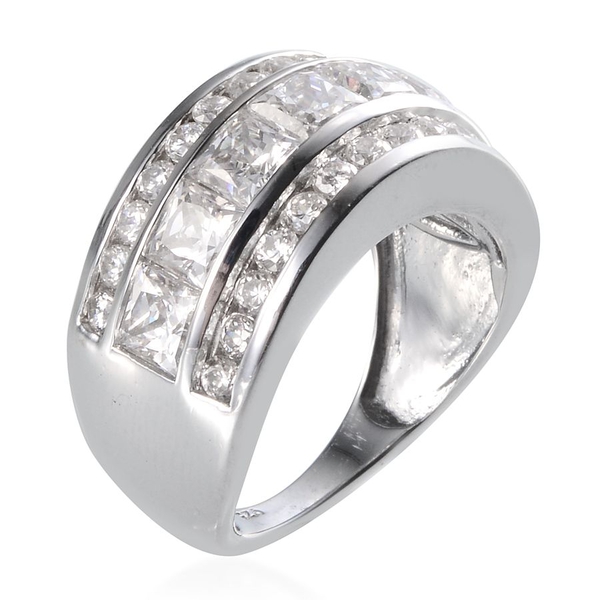 Simulated Diamond (Sqr) Ring in Platinum Overlay Sterling Silver