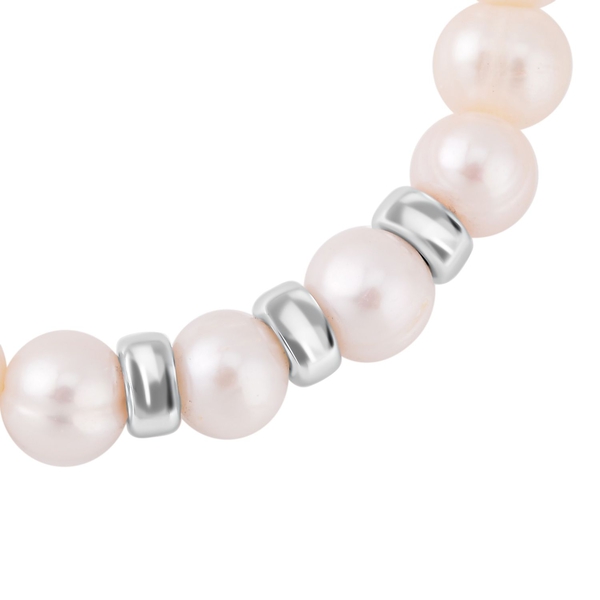 White Fresh Water Pearl  Bracelet (Size - 6.5) in Rhodium Overlay Sterling Silver 0.01 ct  0.010  Ct.
