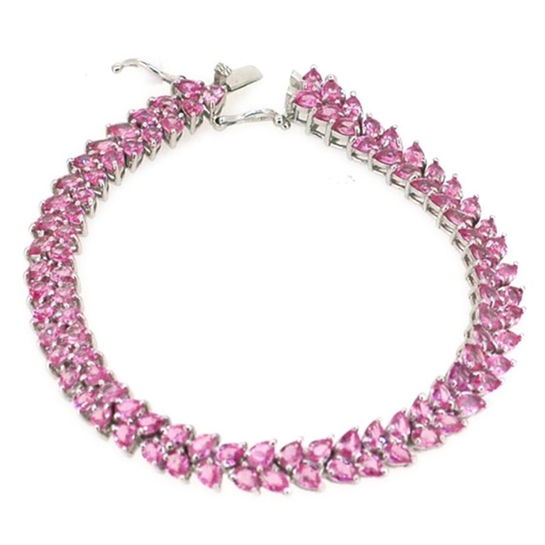 AAA Pink Sapphire (Pear) Bracelet in Rhodium Plated Sterling Silver (Size 8) 16.000 Ct.