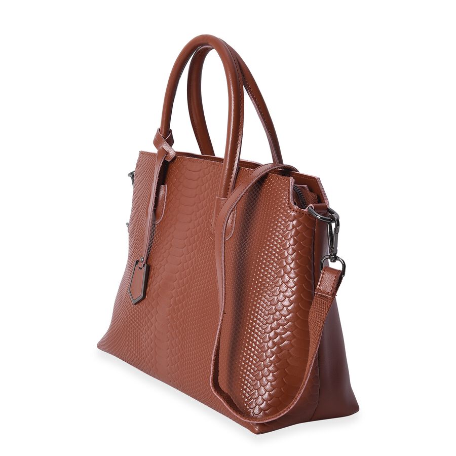 100% Genuine Leather Tote Bag with Zipper Closure in Brown Colour Size 35x13x25 Cm - 3508374 - TJC