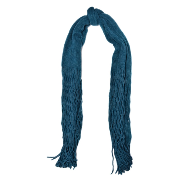 Net Design Knitted Blue Colour Scarf with Fringes (Size 160x30 Cm)