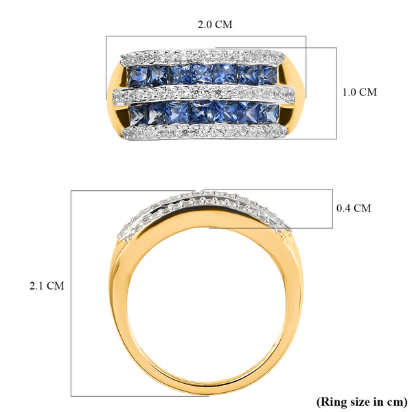 9K Yellow Gold Ceylon Sapphire and Natural Cambodian Zircon Ring 2.19 Ct.