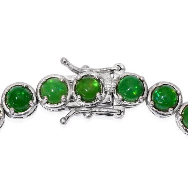 Green Ethiopian Opal (Rnd) Bracelet in Platinum Overlay Sterling Silver (Size 7.5) 7.000 Ct.