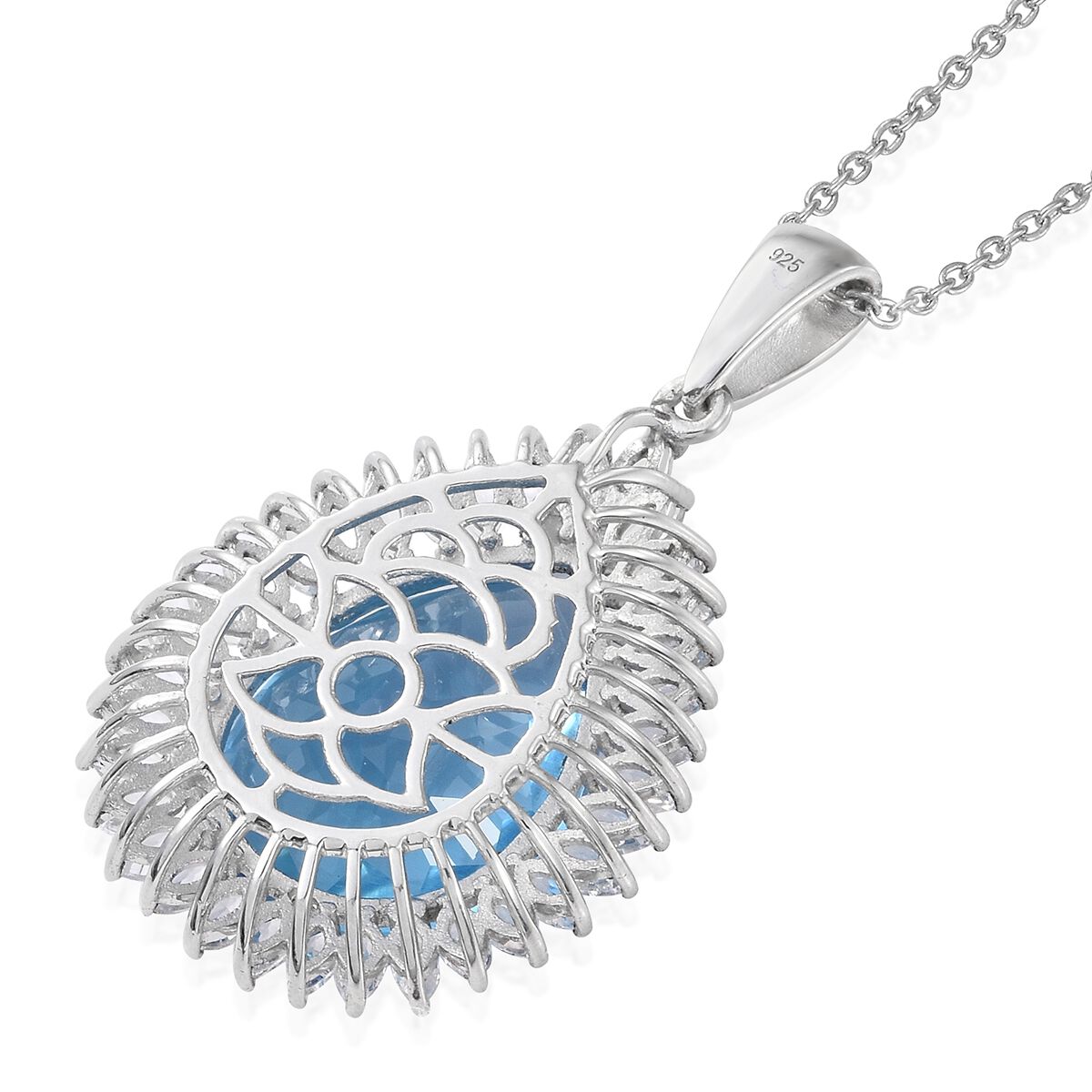 TJC Launch - Marambaia Topaz (Very Rare Size Pear 22X16), White Topaz Pendant with Chain (Size 18) in Platinum Overlay Sterling Silver 28.750 Ct. Silver wt 7.42 Gms.