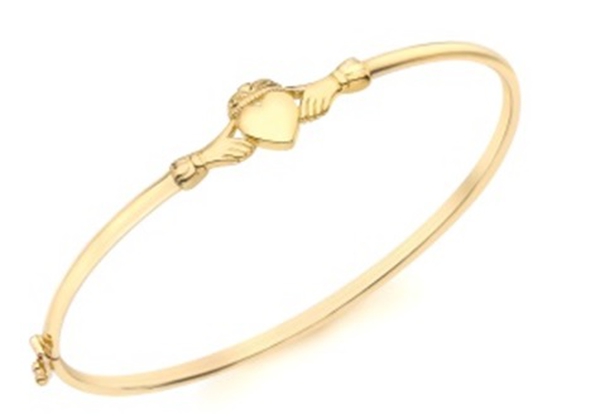 9K Yellow Gold Claddagh Bangle (Size 7), Gold Wt.3.80 Gms.