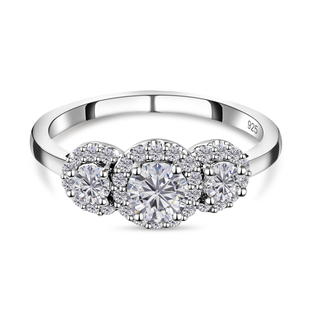 Moissanite Halo Ring in Platinum Overlay Sterling Silver