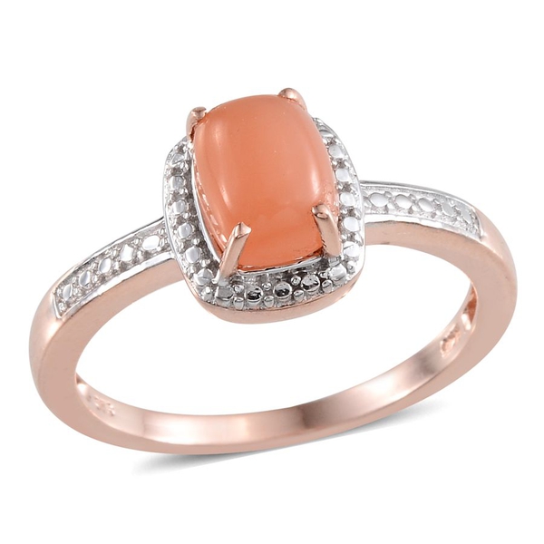 Mitiyagoda Peach Moonstone (Cush) Solitaire Ring and Stud Earrings (With Push Back) in Rose Gold Overlay Sterling Silver 5.250 Ct.