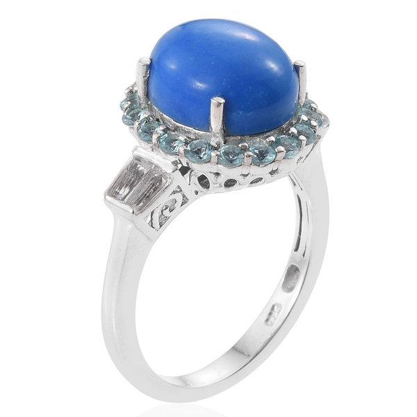 Ceruleite (Ovl 3.50 Ct), Paraiba Apatite and White Topaz Ring in Platinum Overlay Sterling Silver 4.820 Ct.