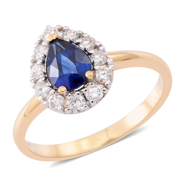 ILIANA 18K Yellow Gold AAAA Ceylon Sapphire (Pear), Diamond (SI/G-H) Ring 1.150 Ct.