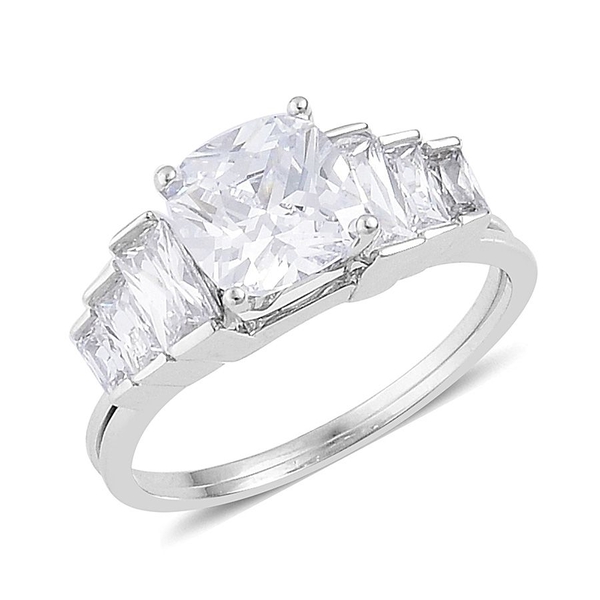ELANZA AAA Simulated White Diamond (Cush) 2 Ring Set in Rhodium Plated Sterling Silver