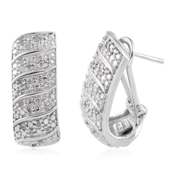 Diamond (Rnd) Hoop Earrings (with French Clip) in Platinum Overlay Sterling Silver 0.330 Ct.
