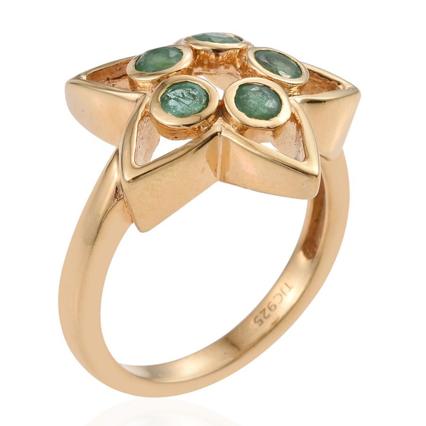 Kimberley Lotus Spice Collection - Kagem Zambian Emerald (Rnd) 5 Stone Star Ring in 14K Gold Overlay Sterling Silver