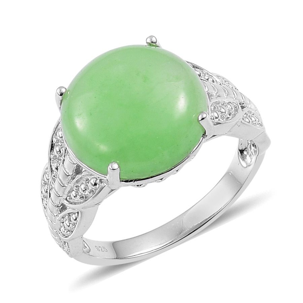 Chinese Green Jade (Rnd) Ring in Platinum Overlay Sterling Silver 12.750 Ct.
