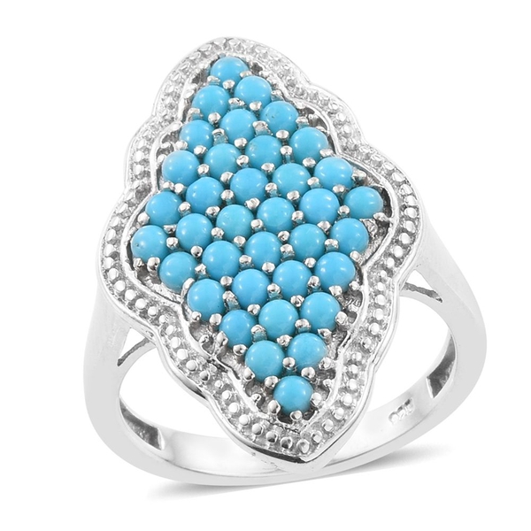 Arizona Sleeping Beauty Turquoise (Rnd) Cluster Ring in Platinum Overlay Sterling Silver 1.750 Ct. S