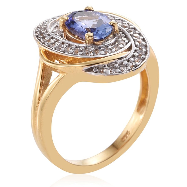 Tanzanite (Ovl 1.35 Ct), Natural Cambodian Zircon Ring in 14K Gold Overlay Sterling Silver 1.750 Ct.