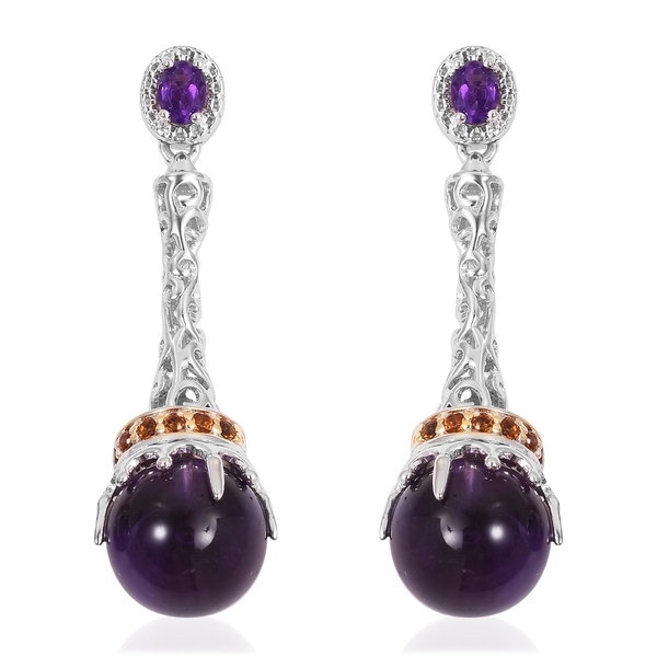 Designer Inspired Limited Edition Rose De France Amethyst and Madeira Citrine Wave Drop Earrings in 