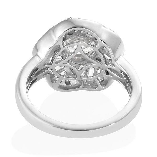 Lustro Stella - Platinum Overlay Sterling Silver ( Rnd) Ring Made with Finest CZ