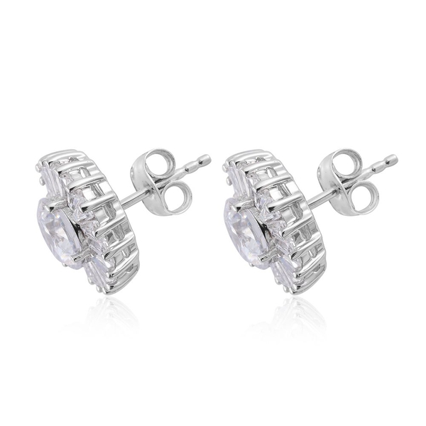 Lustro Stella - 9K White Gold Stud Earrings Made with Finest CZ  (with Push Back)