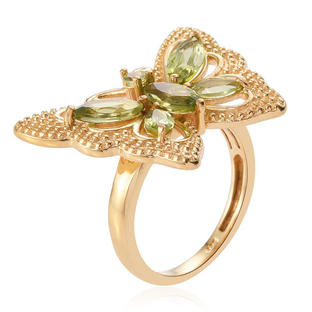 Hebei Peridot (Mrq) Butterfly Ring in 14K Gold Overlay Sterling Silver 2.250 Ct. Silver wt 5.25 Gms.