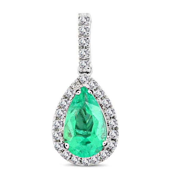 950 Platinum  AAAA  Colombian Emerald  White Diamond VS Pendant 1.65 ct,  Platinum Wt. 2.65 Gms  1.6