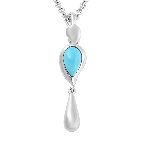 LucyQ Raindrop Collection - 4 in 1 Arizona Sleeping Beauty Turquoise Detechable Pendant with Chain (Size 16) in Rhodium Overlay Sterling Silver