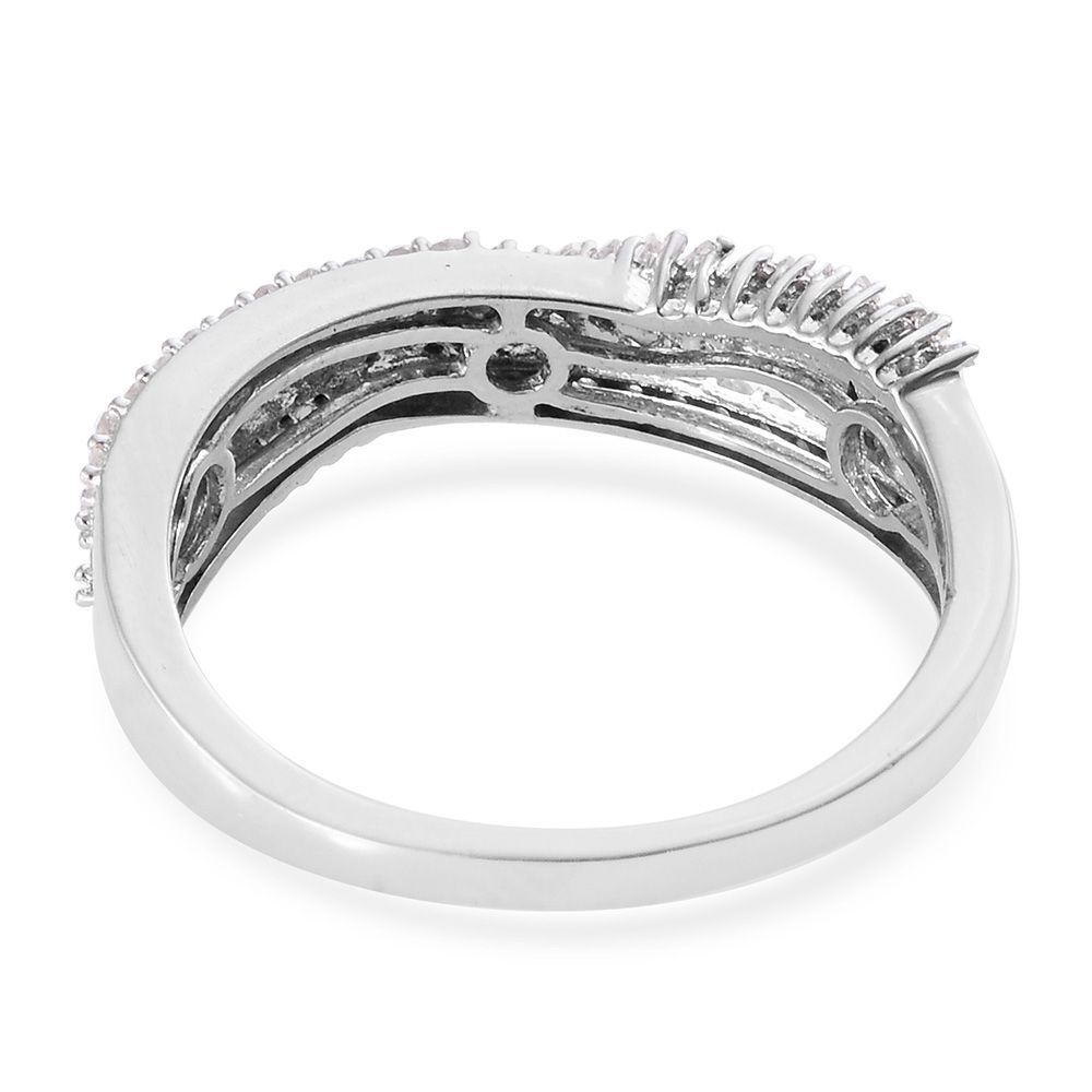 GP Diamond (Rnd), Blue Sapphire Ring in Platinum Overlay Sterling Silver 0.535 Ct.