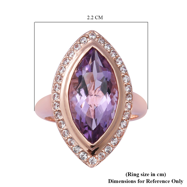 Rose De France Amethyst and Natural Cambodian Zircon Ring in Rose Gold Overlay Sterling Silver 5.64 Ct.