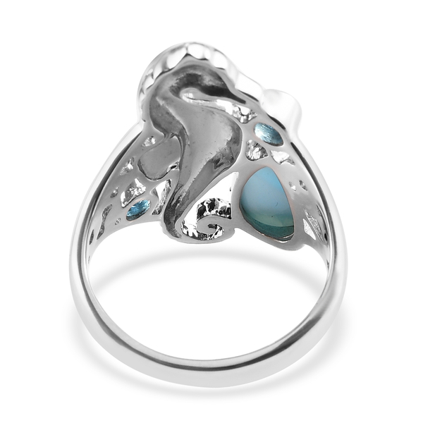 Sajen Silver NATURES JOY Collection- Larimar and Doublet Quartz Enamelled Seahorse Ring in Sterling Silver 1.08 Ct.