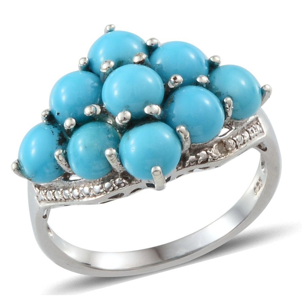 Arizona Sleeping Beauty Turquoise (Rnd), Diamond Ring in Platinum Overlay Sterling Silver 3.760 Ct.