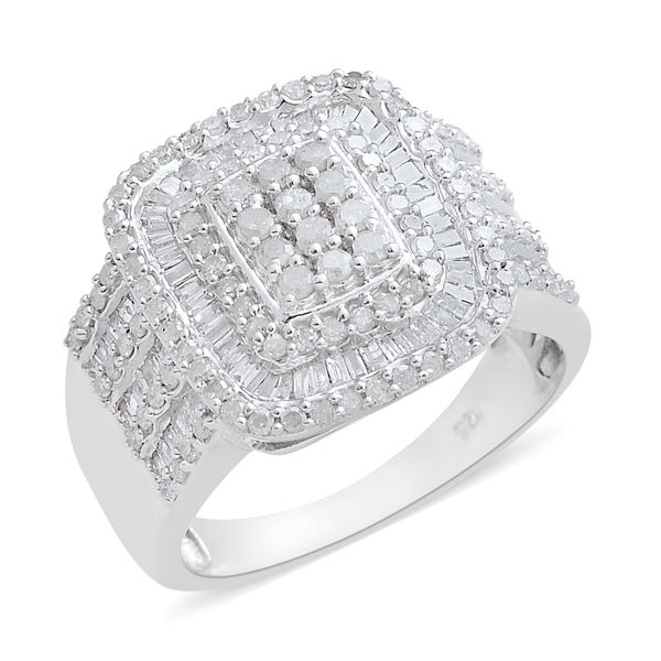 Diamond (Rnd and Bgt) Ring in Platinum Overlay Sterling Silver 1.500 Ct. Silver wt 7.21 Gms. Number 