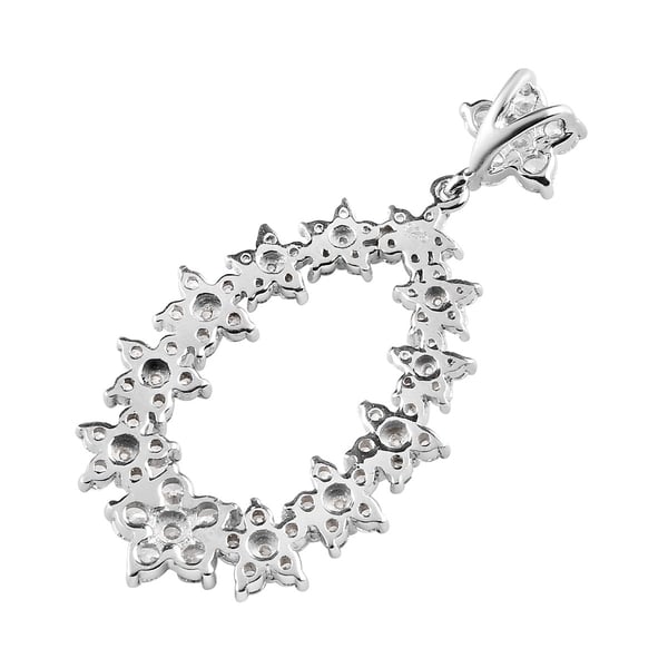 Lustro Stella Platinum Overlay Sterling Silver Cluster Pendant Made with Finest CZ 3.61 Ct.