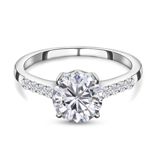 Moissanite Solitaire Ring in Platinum Overlay Sterling Silver 1.26 Ct