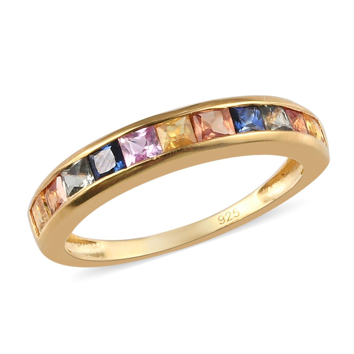 Three Stone 1.32 Carat Yellow Sapphire & CZ Diamond Princess Cut 14k White Gold Plated Engagement Ring