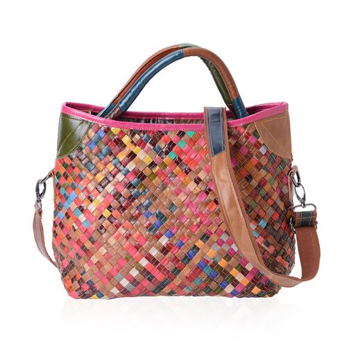 Morocco Collection 100% Genuine Leather Hand Woven Tote Bag with Removable Shoulder Strap (Size ...
