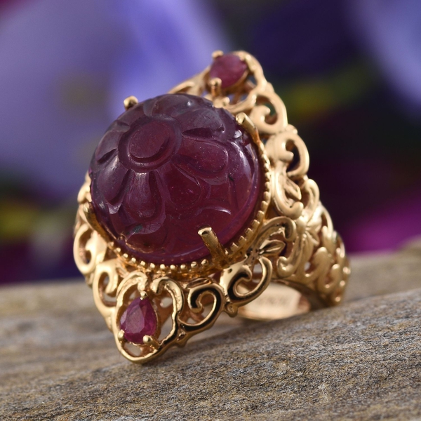 Stefy African Ruby (Rnd 18.85 Ct), Pink Sapphire Ring in 14K Gold Overlay Sterling Silver 19.270 Ct.