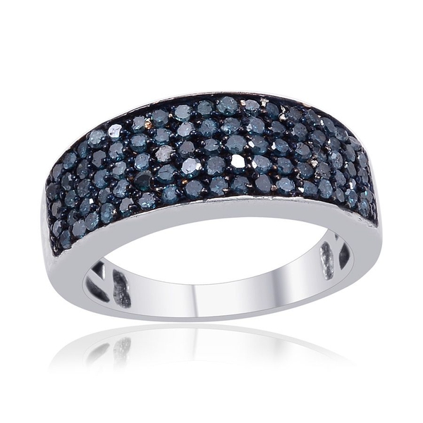 Blue Diamond (Rnd) Ring in Platinum Overlay Sterling Silver 1.000 Ct.