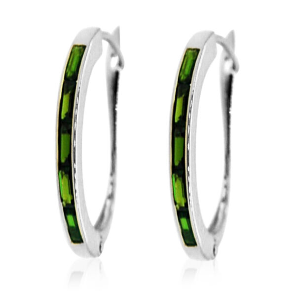 AA Chrome Diopside (Oct) Hoop Earrings (with Clasp) in Rhodium Plated Sterling Silver 3.250 Ct.